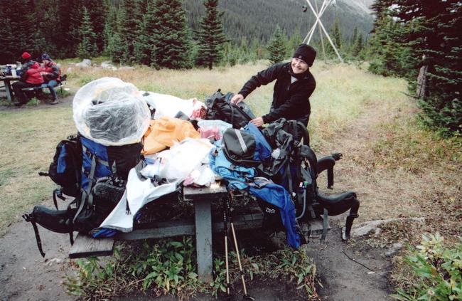 We call this home ~ as we setup at a riverside campsite.