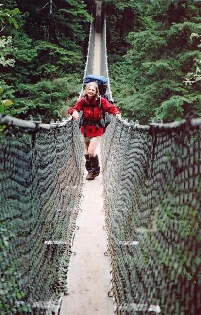The famous Logan creek suspension bridge.