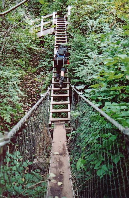 The suspension bridge is one thing. But climbing the ladder attached to it, is quite another! As someone walks on the bridge, the ladder sways as you climb to the top!
