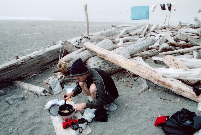 At our beach front bed and breakfast, Mark begins cooking pancakes. A little bit of a challenge in our only pot, but yummy nonetheless.