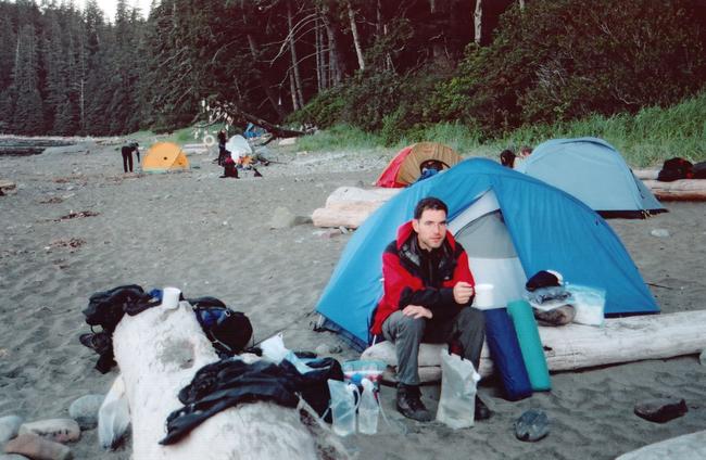 Here we are at our last campsite on the trail, Michigan Creek. We arrive again at dusk to a busy and full camp. An interesting community spirit collects as people gather around the campfire and share there travel stories and warrier trekking tales! It is the culmination of our week long experience, and we drink it in with a beautiful pink sky and crescent moon.