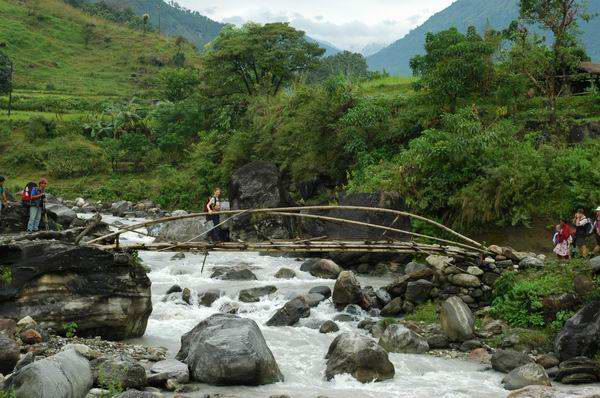 Our first taste of the "not-so-sturdy" bamboo bridges.