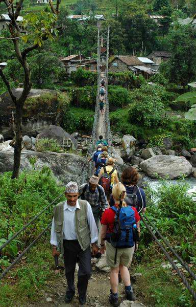 Many well constructed suspension bridges take us over the Marsyangdi Khola.