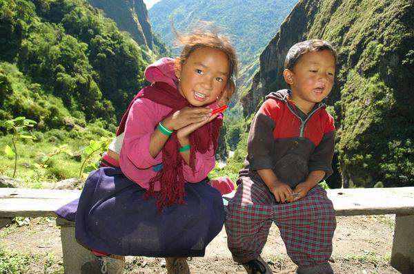 The two sweet vocalists we met as we head up to Bahundanda. We can hear their cheerful little voices beckoning us up the hill, singing their sweet little Nepali folk tune.