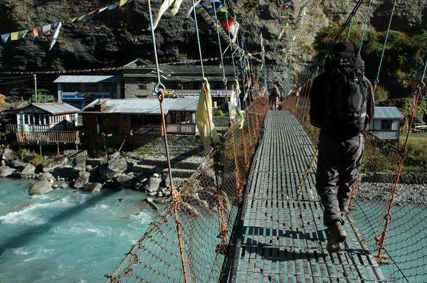Suspension bridge leaving Chame.