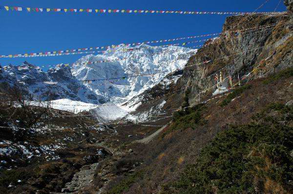 Milarepa cave (elevation 4200m) and monestary at the base of Annapurna III.
