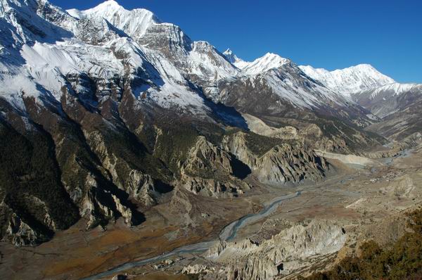 Gangapurna with its glacier and lake scene from the Ice lake trail.