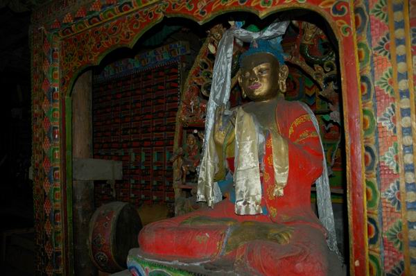 Golden Buddha statue in the gompa.