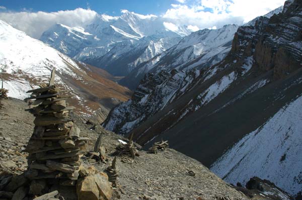 The view of the valley from which we came, with the beautiful Gangapurna peak in the distance