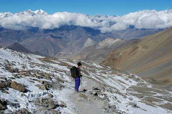 As we head down, the trail is challenging due to the recent snow, but the scenery is truly inspirational