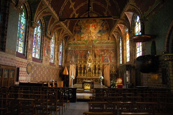 Interior of Beautifully frescoed church in Brugge