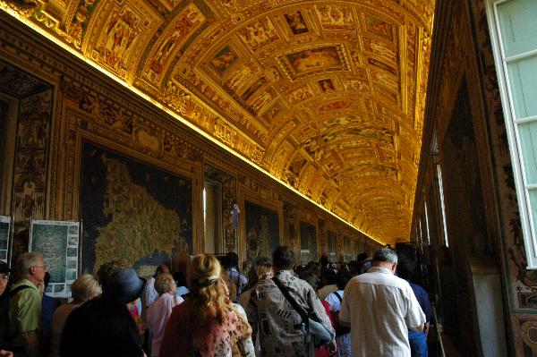 We start in this long and beautiful entrance into 4 miles of displays from ancient statues to Christian frescoes to modern paintings, and finally Michaelangelo's glorious Sistine Chapel