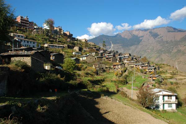 The next day, our trek begins. We immediately descend. This is the view of Dhunche as we depart.