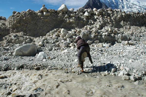 We all get a ride over the river on Manoj's back at the end of the hike