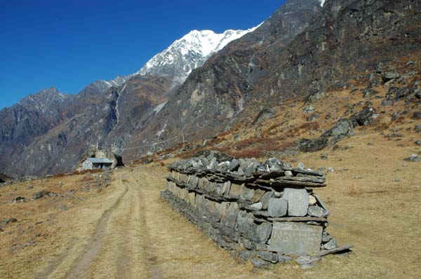 A beautiful and long mani wall taken as we retrace our steps down the Langtang valley