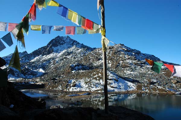 This spot is marked with many Tibetan prayer flags as well