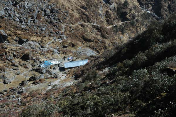 The first sign of a lunch spot, 1000m below the pass