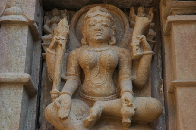 Intricate carvings abound on all surfaces of the temples of Khajuraho