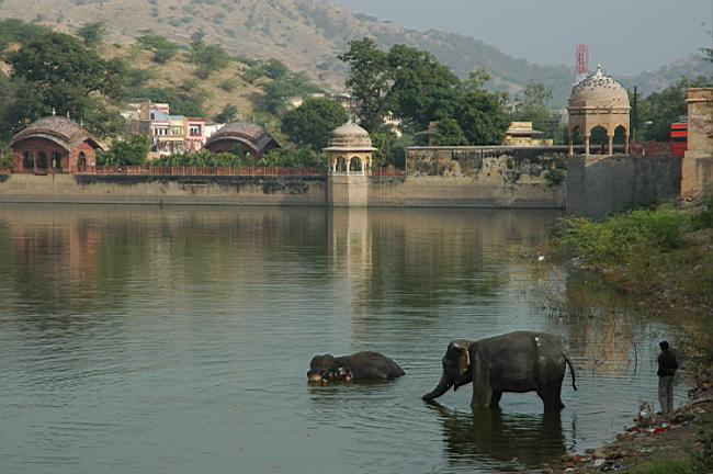The Amber Palace, seen across the river just outside the city of Jaipur
