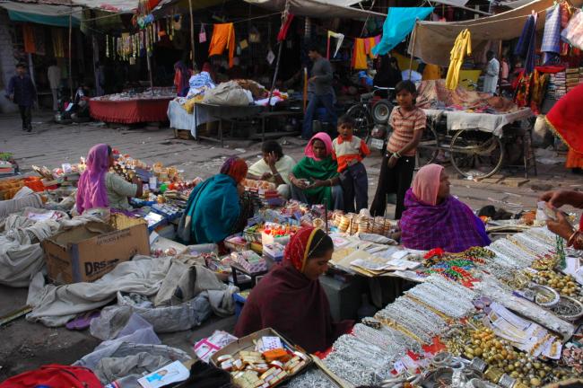 The bazaars of the old city are gathered around the clock tower.
