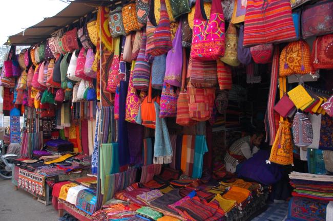 A colourful bazaar down the main street in Pushkar