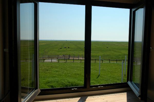 Our apartment overlooks the gracelands of the Hallig Hooges.